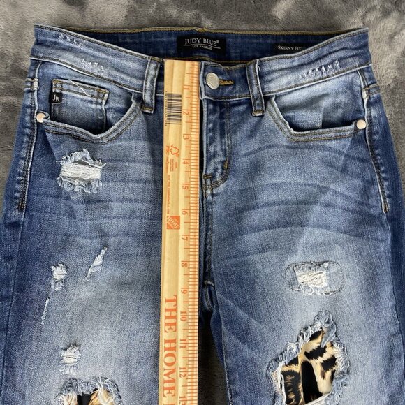 Judy Blue Womens Distressed Skinny Fit Leopard Cheetah Patches Jeans Size 5/27 - Picture 11 of 13